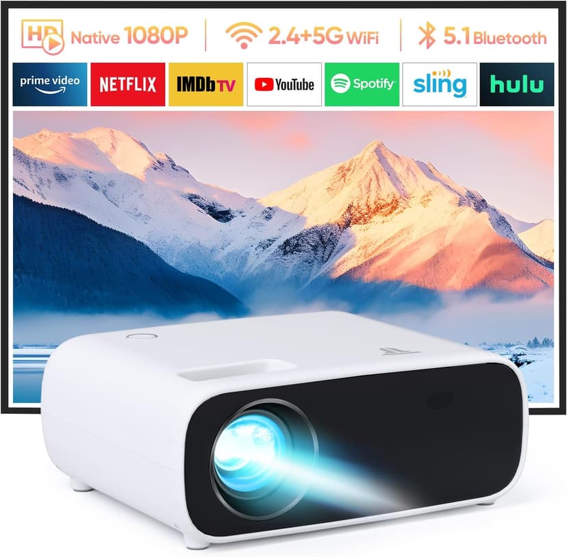 Projector with WiFi and Bluetooth, 500Ansi Native 1080P Projector,Portable Outdoor Projector, Movie Mini Projector Compatible with iOS/Android/HDMI/ TV Stick