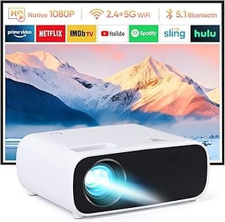 Projector with WiFi and Bluetooth, 500Ansi Native 1080P Projector,Portable Outdoor Projector, Movie Mini Projector Compatible with iOS/Android/HDMI/ TV Stick