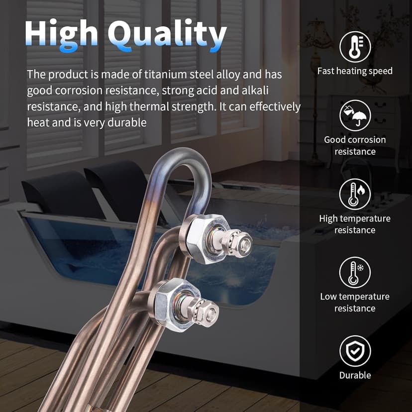 5.5kw Titanium Hot Tub Heater Element for Balboa Spa Heater Element，Flo-Thru Universal Hot Tub Heater Replacement Element（10 in）