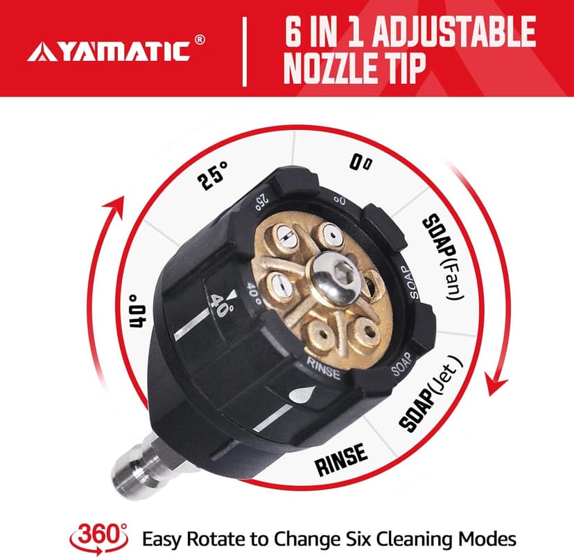 YAMATIC Pressure Washer Nozzle, 6-in-1 Quick Changeover & Easy Adjustable, Power Washer Tips with 1/4 inch Quick Connect, Max 4000PSI & 4.0GPM