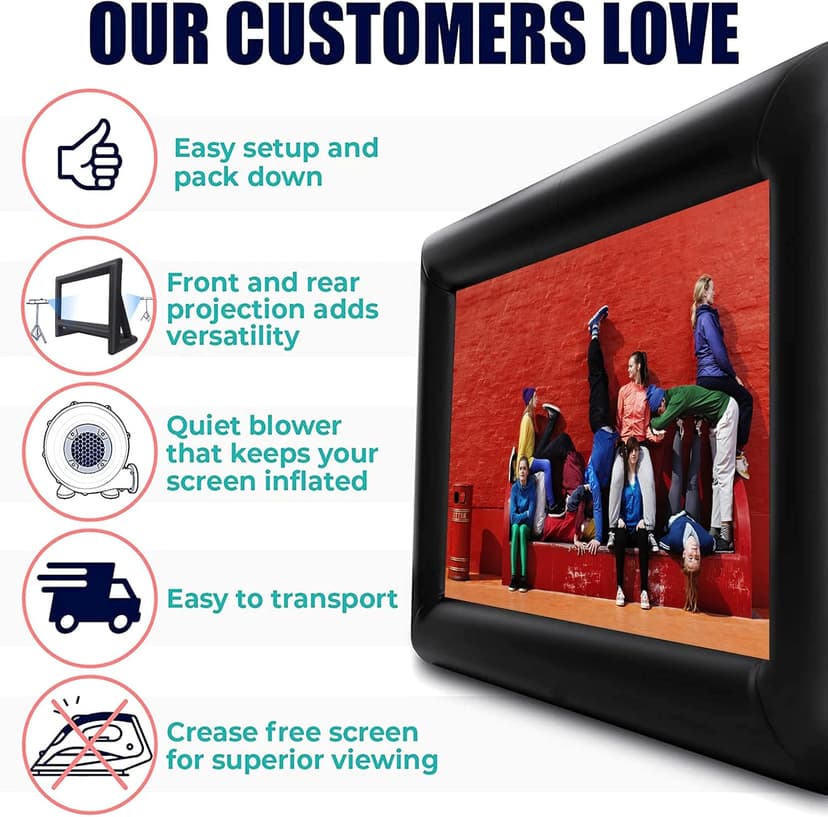 20 feet Inflatable Portable Projector Movie Screen - Huge Air-Blown Cinema Projection Screen Package with Rope, Blower,Tent Stakes - Front & Rear Projection,for Outdoor Party Backyard Pool Fun