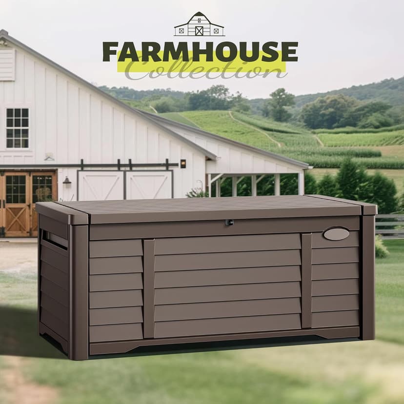 YITAHOME 120 Gallon Large Outdoor Storage Deck Box, Waterproof Cushion Storage Bench with Lockable Lid for Patio, Pool Supplies, Garden Tools, Resin, Dark Brown
