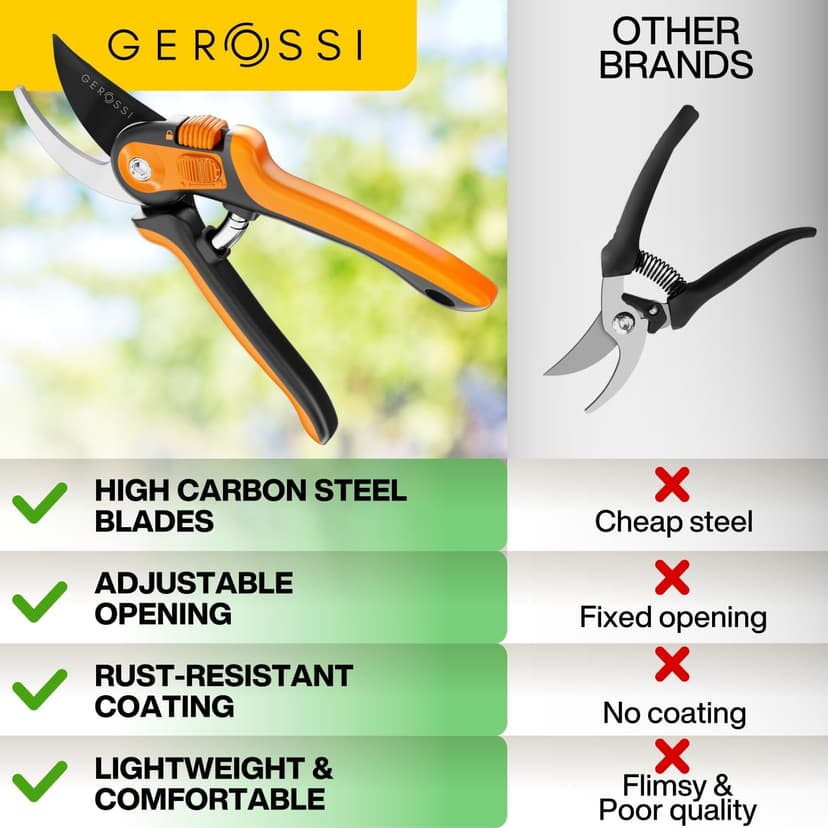 Bypass Pruning Shears with Ultra Sharp Blades - Premium Pruners w/Adjustable Feature for Any Hand Size - Ergonomic & Sturdy Scissors For Gardening - Perfectly Cutting Through Anything in Your Yard