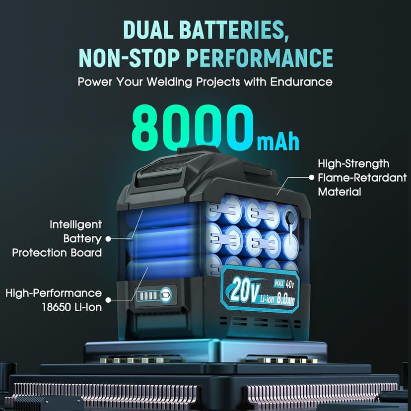 Cordless Welding Machine Upgraded Battery Powered Welder Machine MMA 160A 110V with 4 Batteries Portable LED Display Digital IGBT Inverter Stick Welder Hot Start Portable MMA ARC Welder Machine