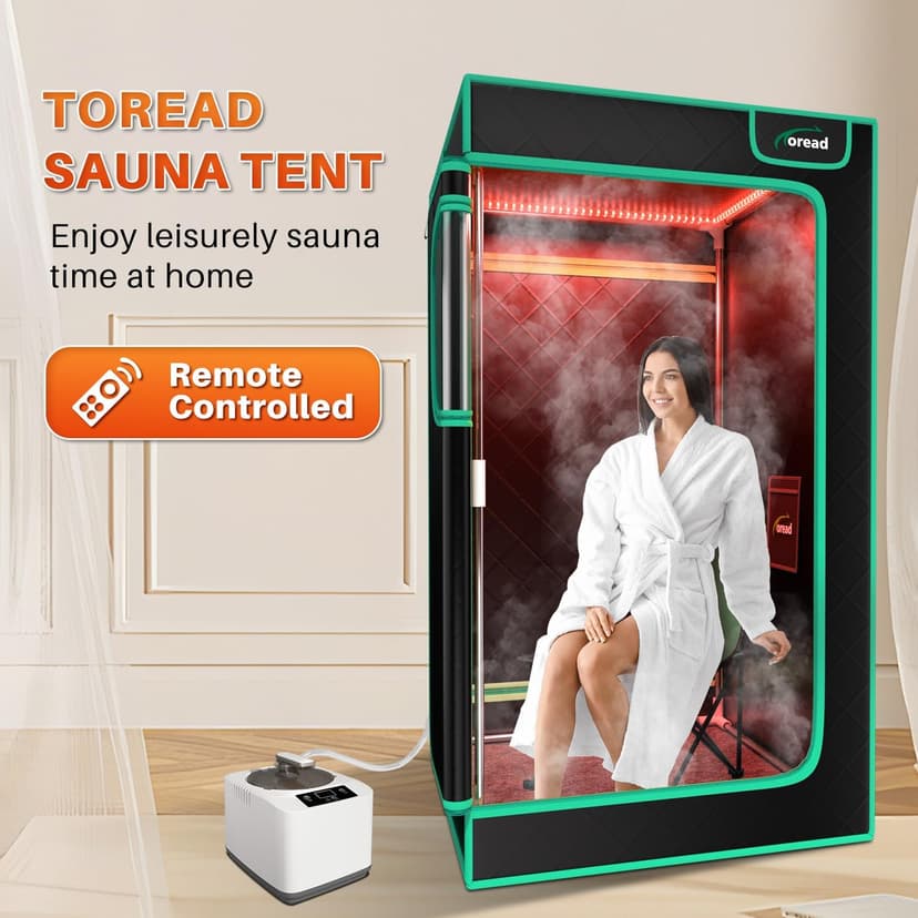 TOREAD Portable Infrared Steam Sauna with 660nm Red Light Therapy Saunas for Home,Red Light Sauna with 3L 1200W Steamer, Adjustable Temperature, Timer Setting, Remote Control, Folding Sauna Chair