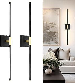 Wall Sconces Set of 2, Modern Hardwired Sconces Wall Decor, 24 Inch Dimmable Sconces Wall Lighting, Black Gold Wall Light Fixtures, 3000K LED Wall Lights for Bedroom, Living Room, Bathroom