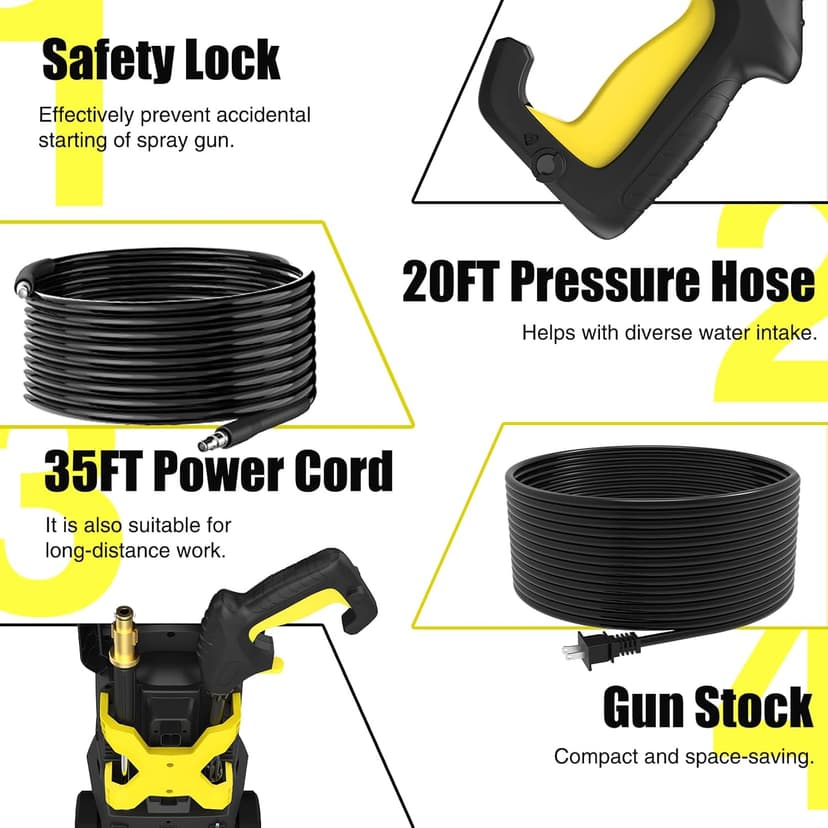 Electric Pressure Washer, 4800PSI Max 3.0 GPM Power Washer with 20FT Hose, 35FT Cord, 4 Nozzles Foam Cannon High Pressure Washer for Car Patio Garden (Black)