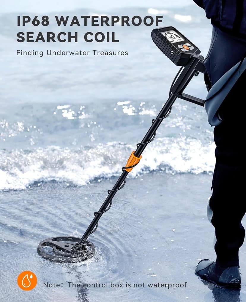 SUNPOW Metal Detector for Adults & Kids, Kids Metal Detector Waterproof for Gold Detecting, Stable Anti-Interference, Higher Accuracy, Bigger LCD Display, 4 Modes, IP68 Search Coil, OT-MD13