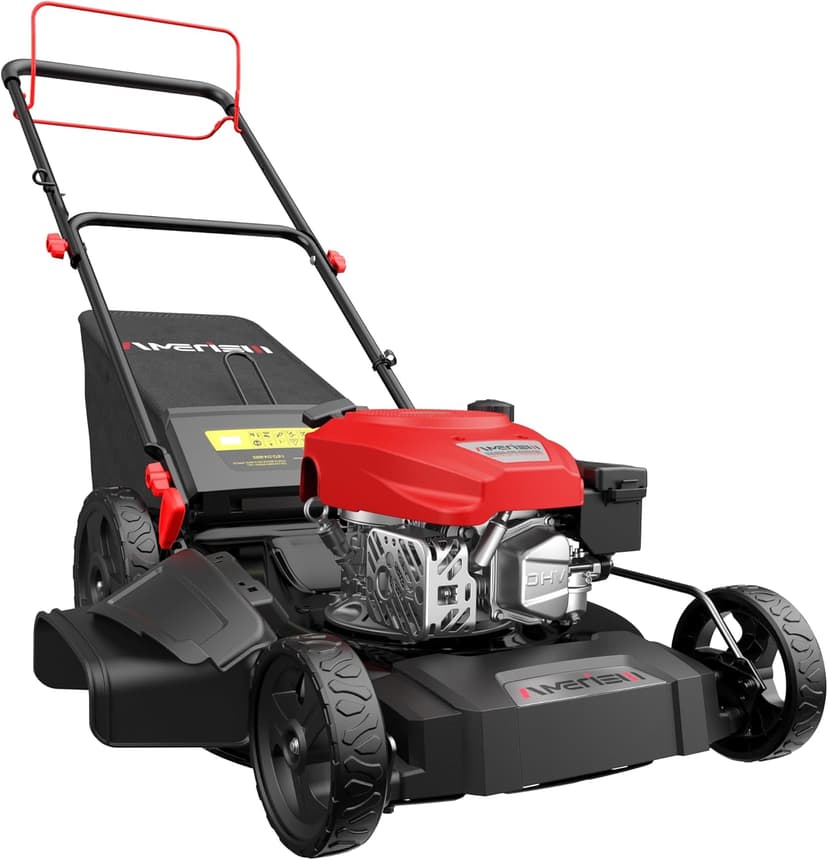AV8621S1 Gas Lawn Mower, 170cc OHV Engine with Forced Air-Cooling, Self-Propelled, 21" Steel Deck, 3-in-1 System, 6 Cutting Heights, Foldable Handle for Easy Storage