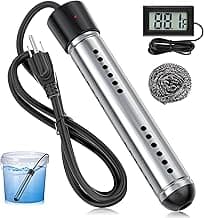 2000W Immersion Water Heater, Portable Water Heater Electric with Real-Time LCD Thermometer Control, with 304 SS Guard Fast Heats up 5 gallons Water in Minutes for Bucket, Basin, Bathtub, Small Pool