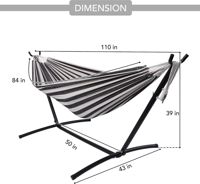 Hammock with Stand for Outside, Heavy Duty Space Saving Steel Stand with 450 lb Capacity,Double Hammock with Portable Carrying Bag, Hamacas para Adultos for Outdoors, Patio, Garden, Yard