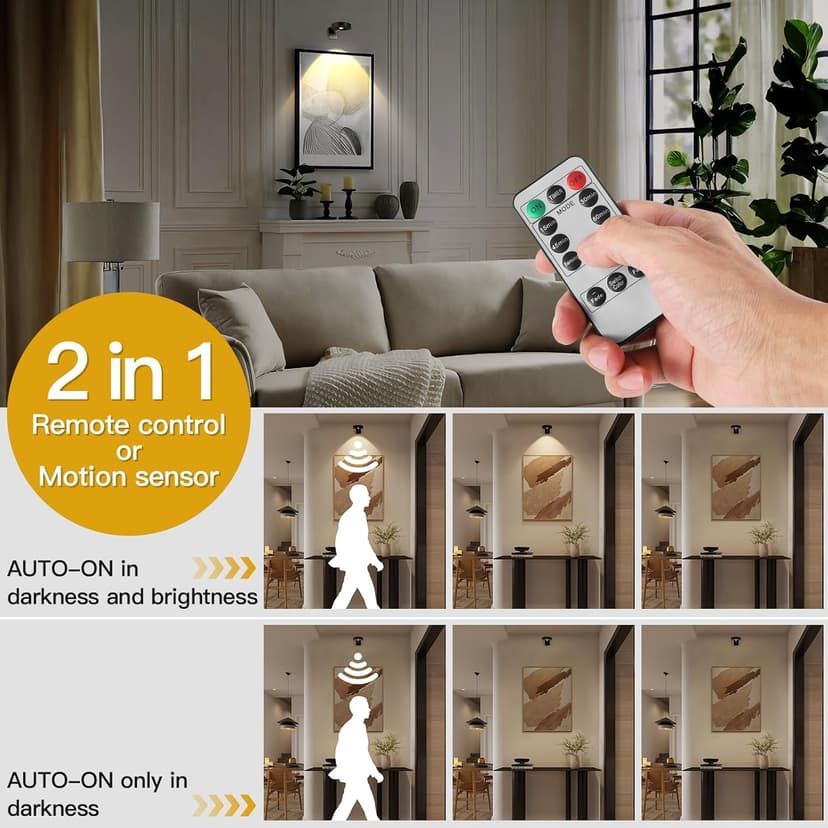 3pack Battery Picture Lights for Wall ,Painting Light Rechargeable with Remote&Motion Sensor 2in1,Wireless Display Art Light Dimmable,Led Accent Wall Light Highlight Picture with 3 CCT for Gallery