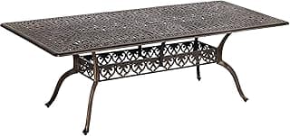 Grepatio 86.6" Patio Dining Table Outdoor Cast Aluminum Large Table, 8 People Party Table with 2" Umbrella Hole for Lawn Backyard Garden, Bronze and Blak 86.6" L x 59" W x 28.4" H