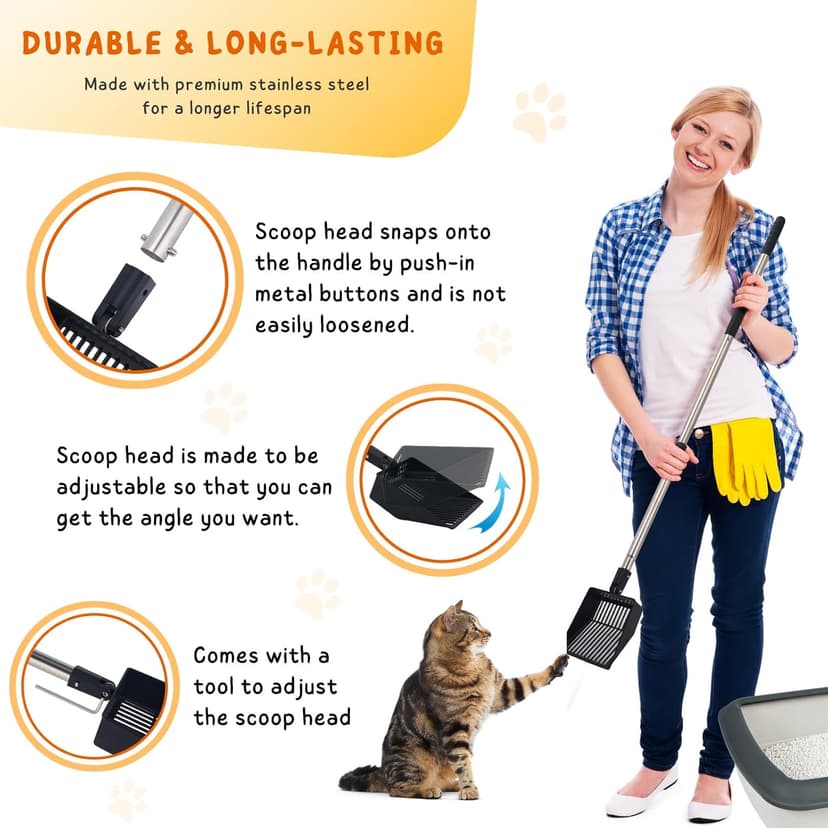 KeFanta Cat Litter Scoop, 41in Metal Kitty Poop Scooper, Heavy Duty Stainless Steel Sifting Shovel with Long Handle for Chicken Coop