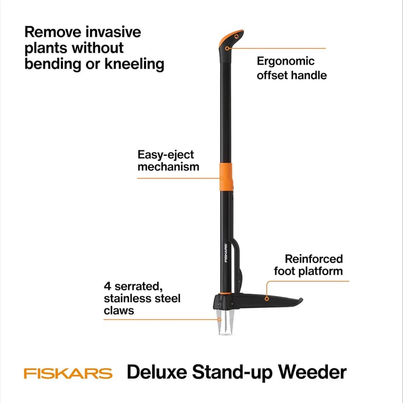 Fiskars 4-Claw Stand Up Weed Puller Tool, Gardening Hand Weeding Tool with 39" Long Ergonomic Handle with Easy-Eject Mechanism