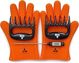 Meat Claws Bbq Grill Accessories Set - 2 Silicone Gloves, Claws For Pulled Pork, BBQ Thermometer - Perfect Smoker Accessories Grilling Tools Gift Set For (Orange Glove-Thermometer-Claw)