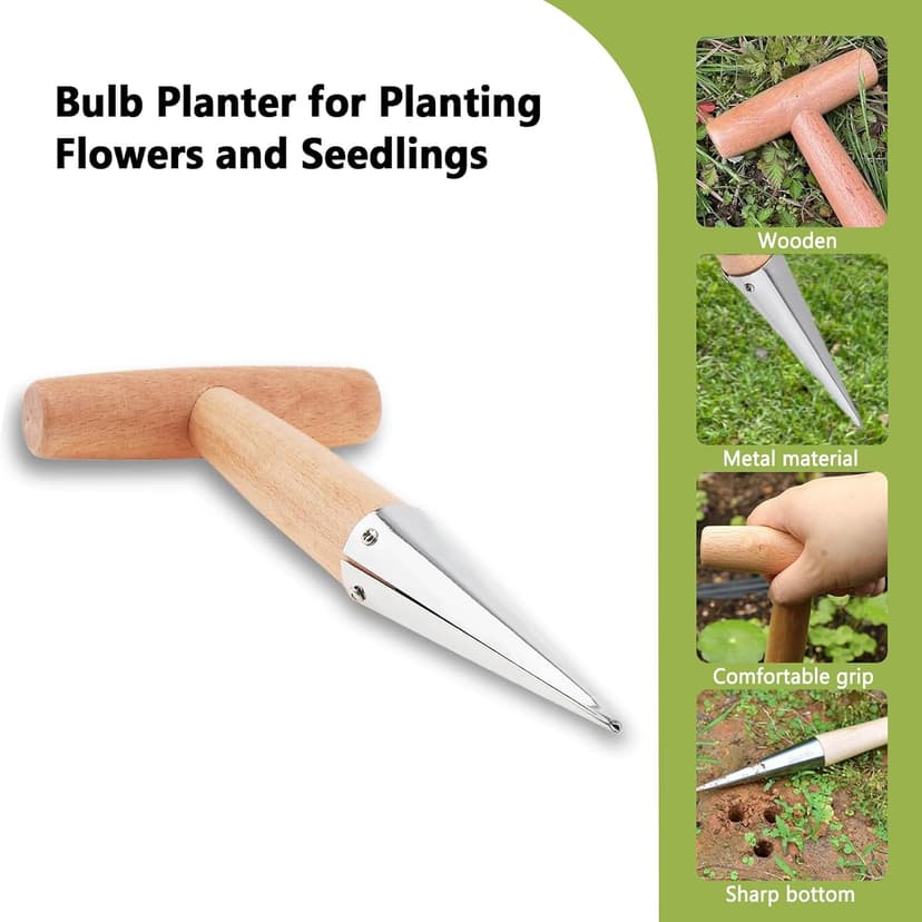 Hand Dibber, Seed Dibber, Garden Dibber, Dibber Garden Tool, Galvanized Alloy Head, Bulb Planter for Planting Flowers Tulips Daffodils Dahlias
