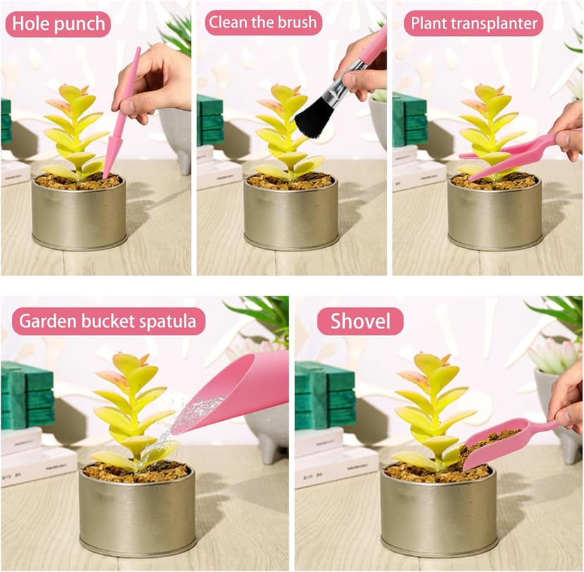 Mini Succulent Tools, 5Pc Succulent Planting Tools Kit for Indoor Planting, Succulent Gardening Tools for Digging, 2 Colors Shovel Scoop Bucket Spoon Brush Outdoor Plant Care (Black)