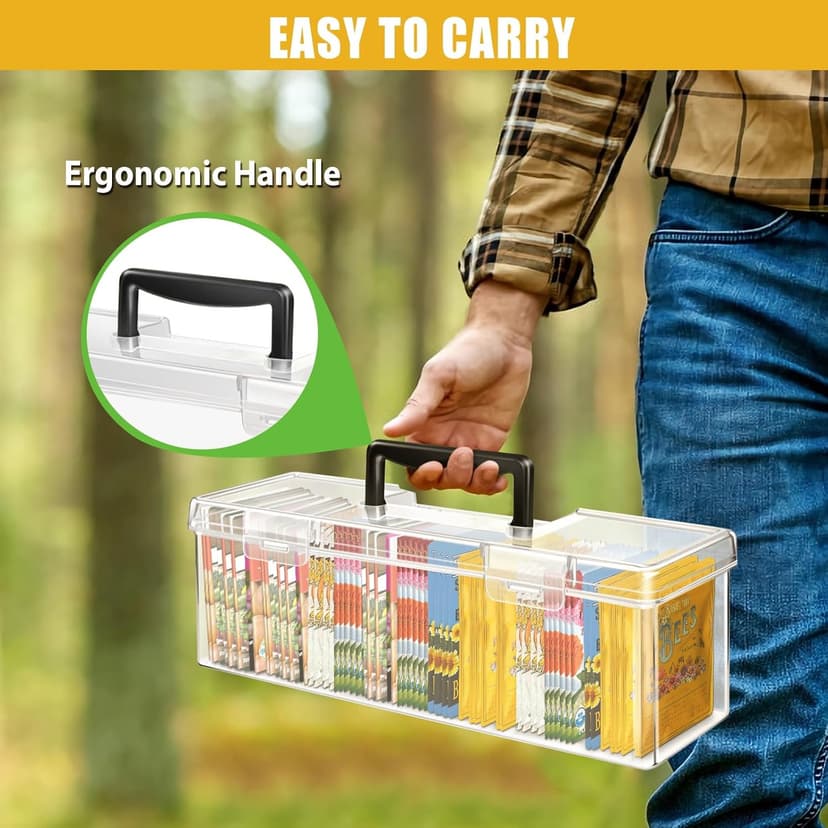 Seed Packet Organizer Box Plastic Portable Seed Packet Storage Box, Seed Storage Organizer