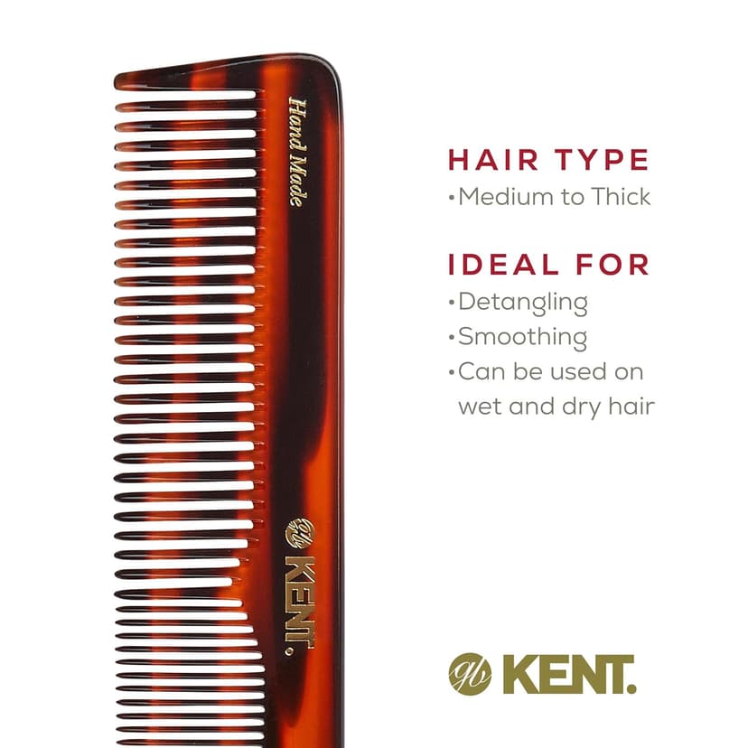 KENT 16T Fine Tooth and Wide Tooth Comb for Daily Grooming, Handmade Styling Comb for All Hair Types, Styling and Detangling Combs for Men and Women