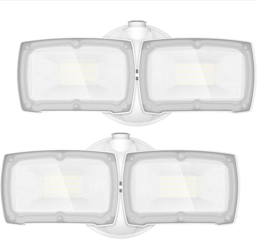 LEPOWER 2 Pack LED Security Light Dusk to Dawn Outdoor Flood Light Fixture with 2 Adjustable Heads, 3000LM/28W, 5500K, IP65 Waterproof Exterior Flood Lights for Garage, Backyard (White)
