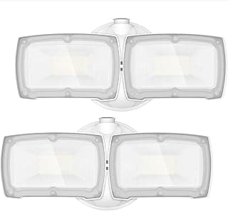 LEPOWER 2 Pack LED Security Light Dusk to Dawn Outdoor Flood Light Fixture with 2 Adjustable Heads, 3000LM/28W, 5500K, IP65 Waterproof Exterior Flood Lights for Garage, Backyard (White)