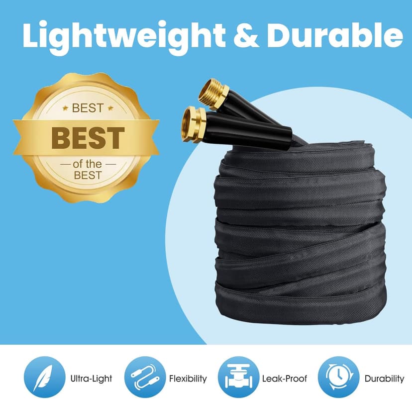 2025 Upgraded Non-Expanding Garden Hose, Lightweight, Flexible Ultra-Light Water Hose, Burst-Resistant, Lead-Free, Anti-Kink, High-Pressure (50 FT)