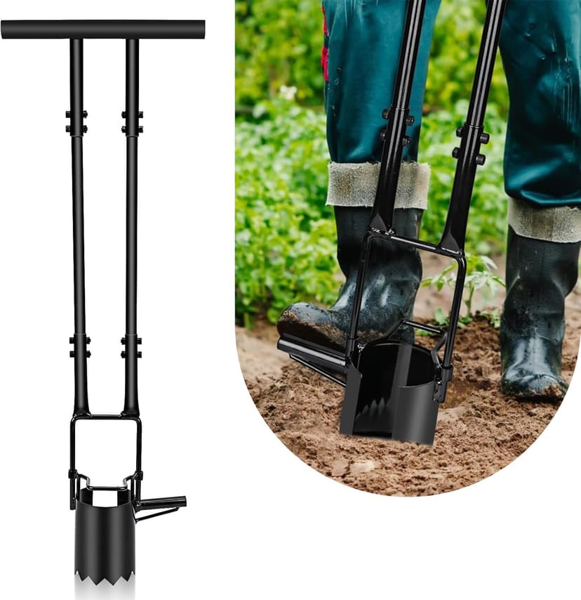 Bulb Planter Tool Long Handle,5-in-1 Lawn and Garden Tool,Gardening Bulb Transplanter,Stand Up Handled Bulb Planter,Grass Plugger,Sod Remover Lawn Plugger Digging Holes to Plant Tulips,Iris,Daffodil
