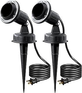 EDISHINE 120V Spotlights Outdoor, Plug in Outdoor Flood Stake Lights, Waterproof Landscape Lights Socket, 6FT Extension Cord, E26 Base,180° Adjustable Head, UL Listed, 2 Pack