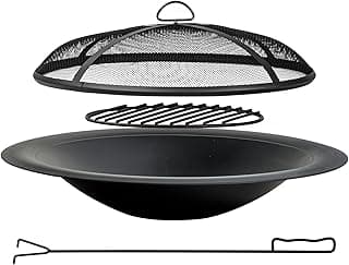 35 inch Steel Fire Pit Bowl for DIY or Replacement Existing Fire Pits, Wood Burning Fire Pit Bowl with Spark Screen &Fire Poker, Fireplace for Backyard, Porch, Deck, Camping, BBQ(Smooth)