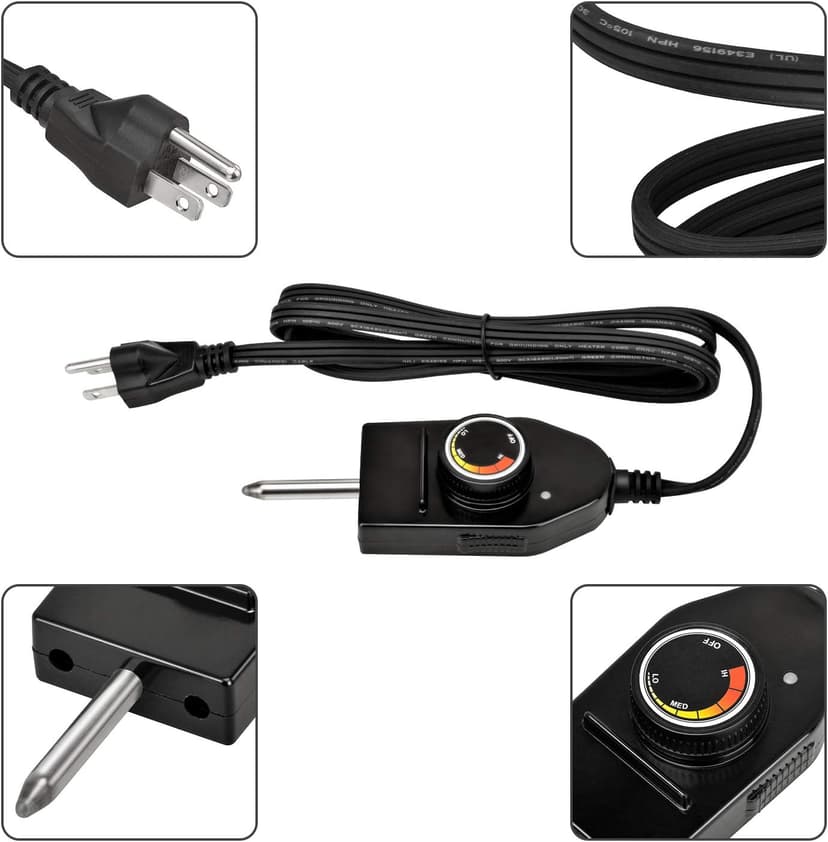 Stanbroil Replacement Part Electric Smoker and Grill Heating Element with Adjustable Thermostat Cord Controller for Most Smokers and Grills, 1500W