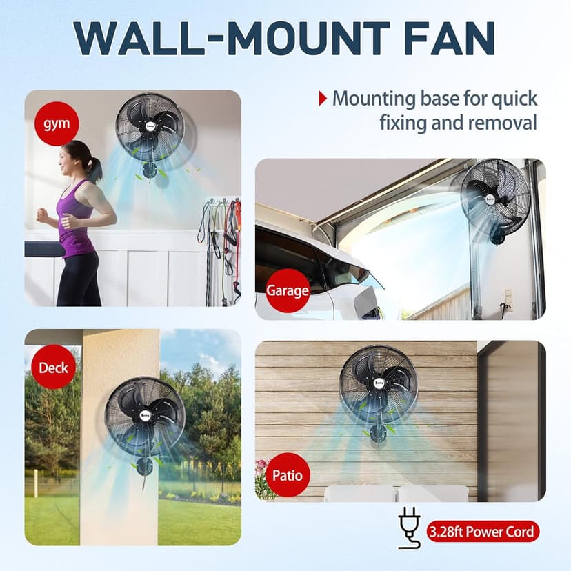 Winado 18 inch Wall Mount Oscillating Fan, High Velocity 3-speed Max 4592 CFM Industrial Wall Fan w/Aluminum Blades for Indoor, Commercial, Residential, Warehouse, Garage