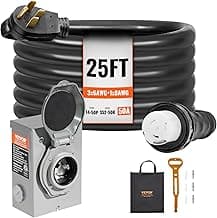 VEVOR 50 Amp Generator Cord and Power Inlet Box Kit, 25FT Generator Extension Cord NEMA 14-50P/SS2-50R STW 6/3+8/1 AWG with Twist Lock Connector, Pre-Drilled Inlet Box, ETL Listed