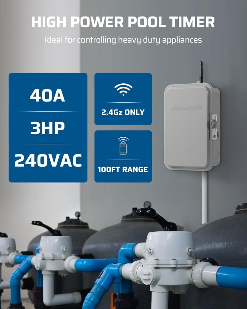 DEWENWILS Pool Pump Timer, Outdoor Smart WiFi Box, Heavy Duty 40A 240VAC 3HP Wireless Controller Timer for Pool, Water Heater, Compatible with Smart Phone, Alexa, Google Assistant, ETL Listed