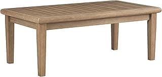 Signature Design by Ashley Gerianne Outdoor Rectangular Eucalyptus Wood Slat Top Coffee Table, Beige