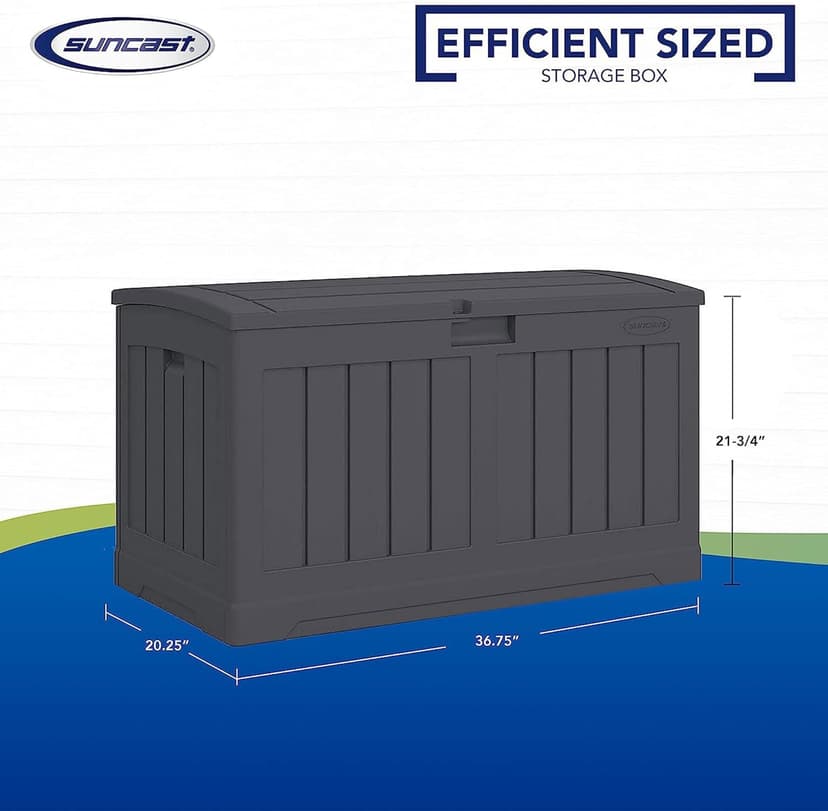 Suncast 50 Gallon Medium Capacity All Weather Construction Resin Outdoor Storage Deck Box with Arched Lid for Patio, Garden, or Pool, Peppercorn