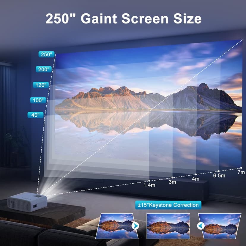 TMY Projector with WiFi and Bluetooth, Native 1080P Mini Projector, Portable Projector wirh 50% Zoom, Compatible with TV Stick/Phone/PC/DVD/HDMI/USB/TF, Movie Projector for Home Bedroom