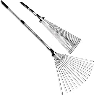 TABOR TOOLS Adjustable Metal Rake - Collapsible & Telescopic - Garden, Yard, & Lawn - Ideal for Leaves, Shrubs & Small Areas. J16A