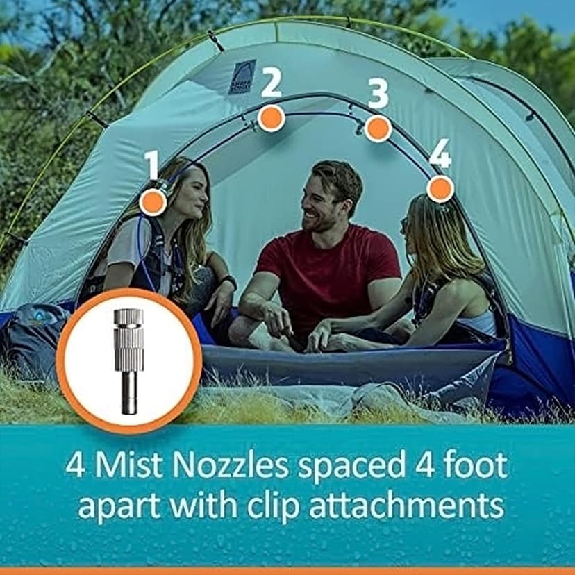 EXTREMEMIST Portable Misting System - 4 Mist Nozzles | Easy to Setup | 16 ft. Mist Line for Outdoor Patios, Golf Carts, Greenhouses, Canopy, Decks & More - Cools The air up to 30°F (17°C)!