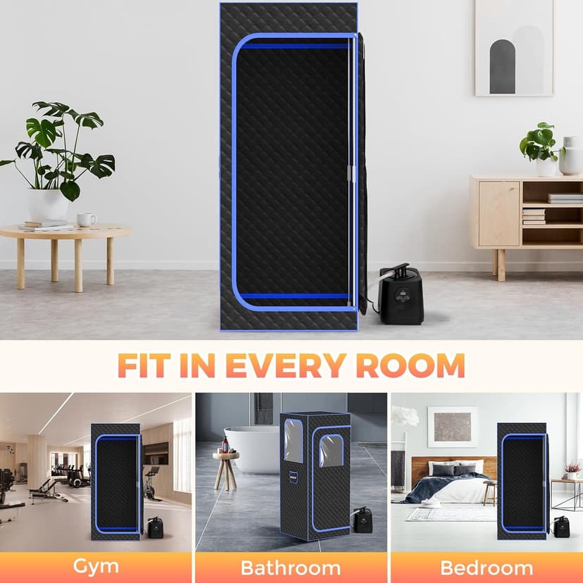 Portable Sauna Box for Home, Person Saunas Tent at Home with 3L 1200 Watt Steamer, Remote Control and Fodable Chair (Light Black)
