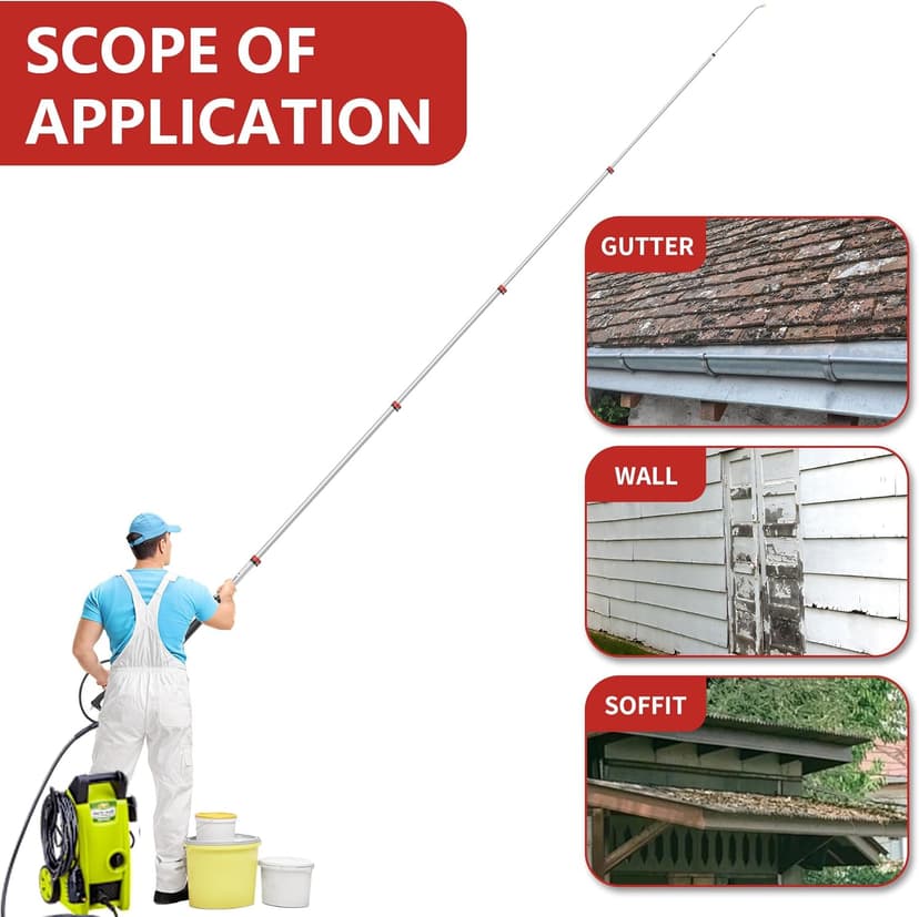 24 FT Gutter Cleaning Tools from The Ground - Telescoping Pressure Washer Wand - Gutter Cleaner Attachment with Power Washer Extension Wands, 7 Spray Nozzle Tips, 2 Hose Adapters and Support Belt