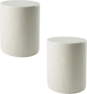 Modern Outdoor Side Tables Set of 2, Round White Concrete End Tables for Living Room, Patio, Garden, or Balcony, 13.8"W x 13.8"D x 15.8"H