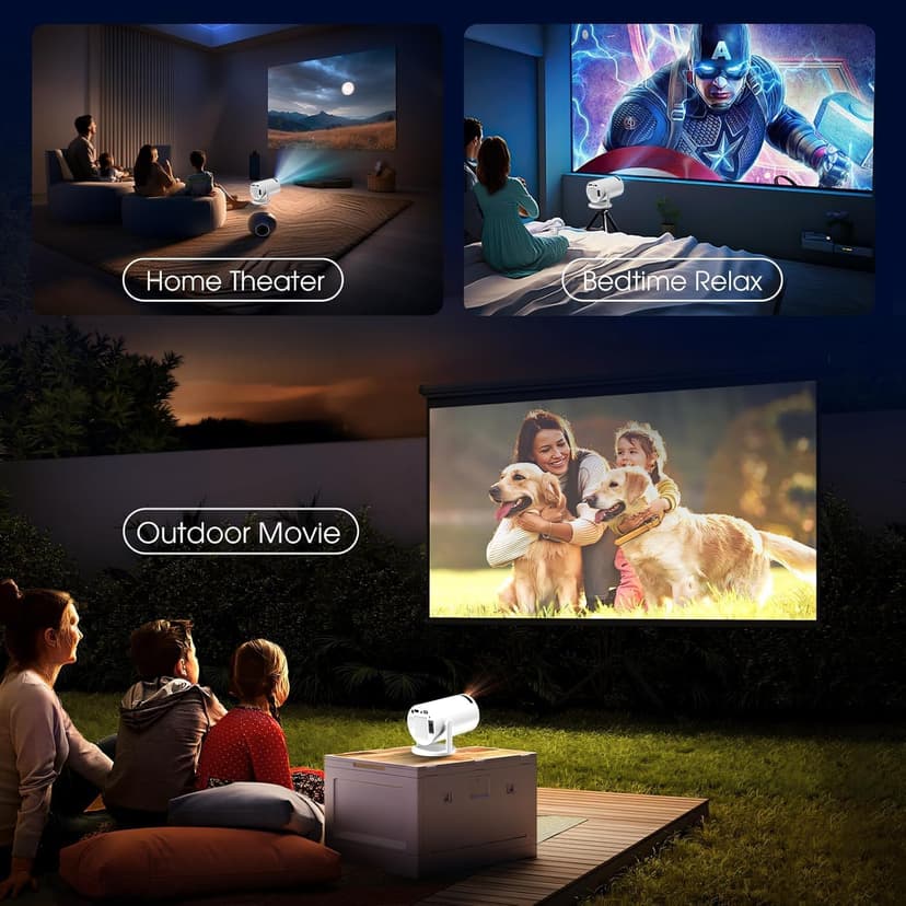 [Built-in App] Mini Projector 2025 Upgraded 1080P FHD 4K Support Projector with Mouse Portable Projector with WiFi and Bluetooth Auto Keystone HDMI/TV Stick/PS5/Laptop, with HDMI Cable & Mouse