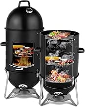 Outvita Vertical 18.8 Inch Steel Charcoal Smoker, Heavy Duty 3-in-1 Portable Outdoor Grill Cooker with Built-in Thermometer for Outdoor Backyard Cooking Grilling Camping
