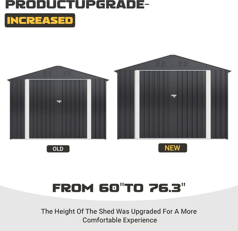 Polar Aurora 8 x 12 FT Outdoor Storage Shed, Metal Garden Shed with Updated Frame Structure, Tool Sheds for Backyard Garden Patio Lawn Black