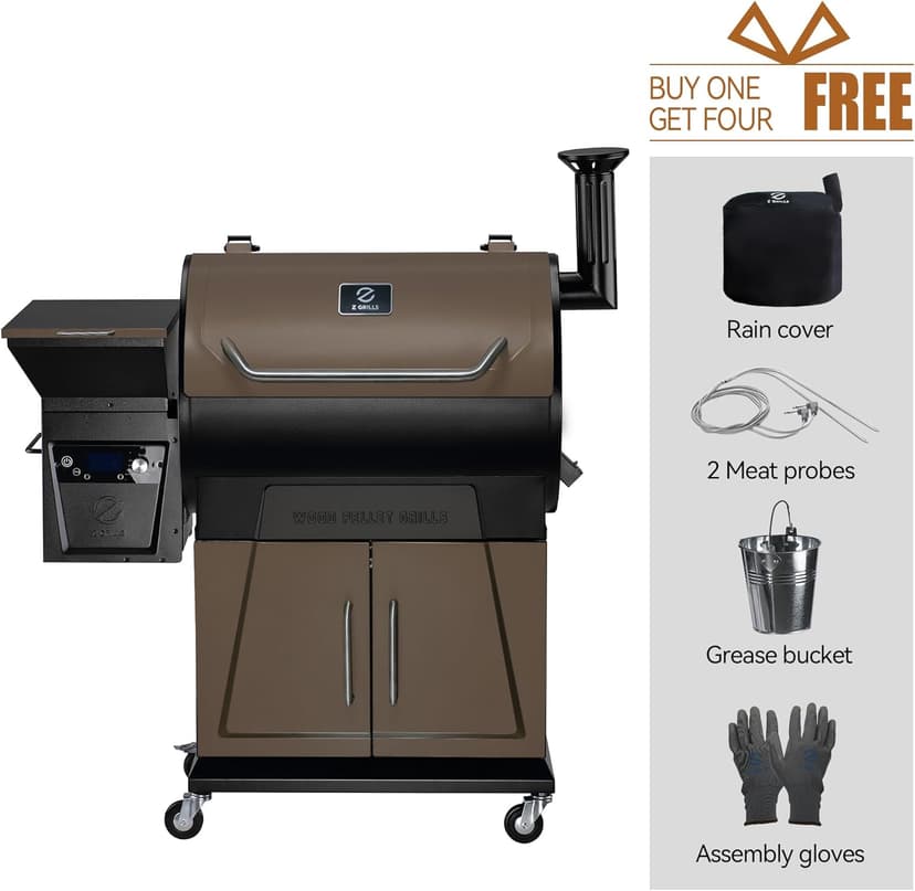 Z GRILLS Wood Pellet Grill and Smoker with Double-wall Insulation Structure, 697 SQ.IN, Bronze