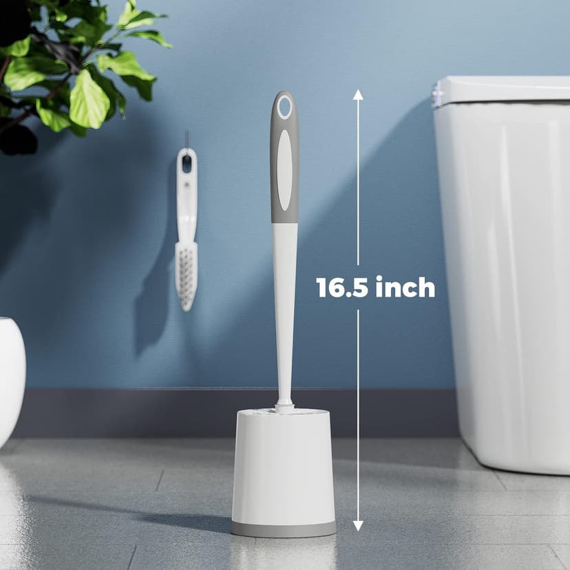 Toilet Brush, 4 Pack Toilet Brush and Holder Set, Toilet Bowl Brush with 4 Grout Brush, Toilet Bowl Brush and Holder for Bathroom, (White)