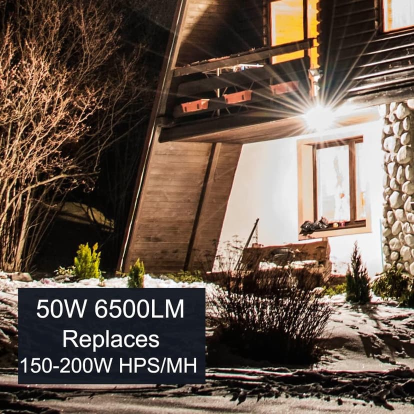 LED Flood Light Outdoor 50W, 6500LM (200W HPS/MH Equiv.) 5000K Daylight, Waterproof Knuckle Mount LED Outdoor Flood Lights for Garden Porch Yard, 100-277V ETL Listed