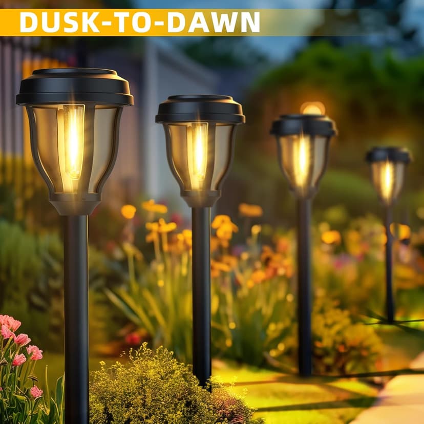 DERAYSION 12 Pack Solar Lights Outdoor, Solar Pathway Lights Auto On/Off Waterproof Garden Landscape Lighting for Path, Yard, Walkway, Driveway