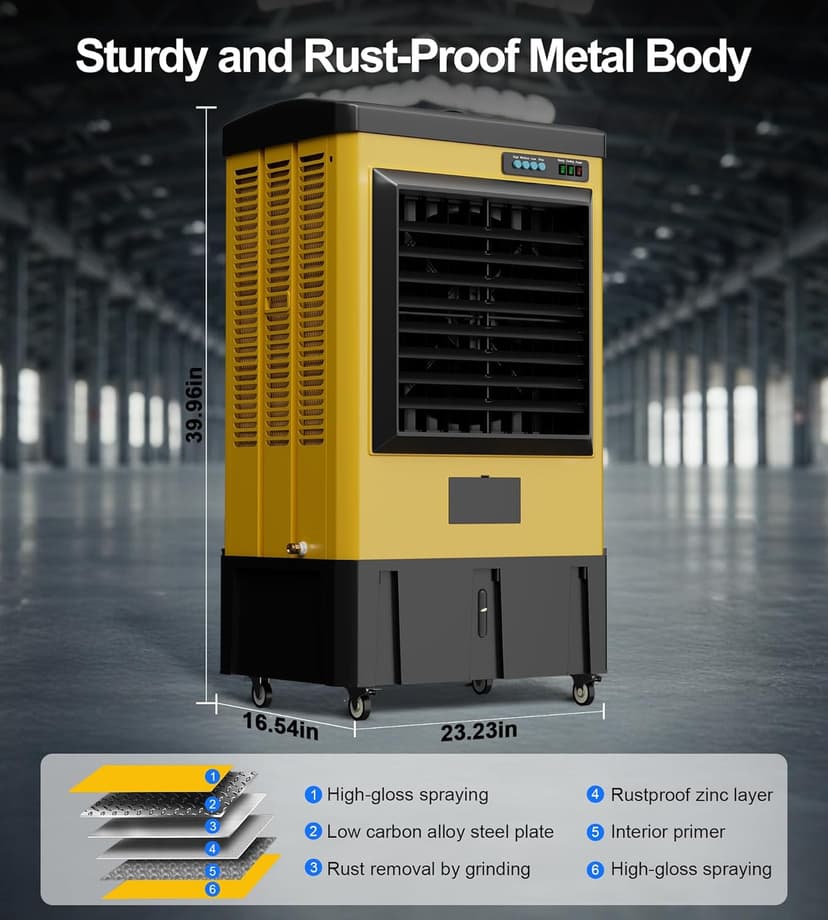 4800CFM Swamp Cooler,42IN Evaporative Air Cooler with Continuous Auto Fill,10.6-Gal Water Tank,3 Ice Packs,Portable Evaporative Cooler for Outdoor Patio Garage Commercial Industrial Use